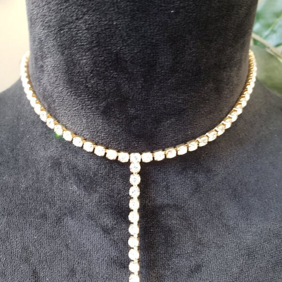 Womens Fashion Rhinestone Chain Long Tassel Choker Necklace with Lobster Clasp - Picture 3 of 5